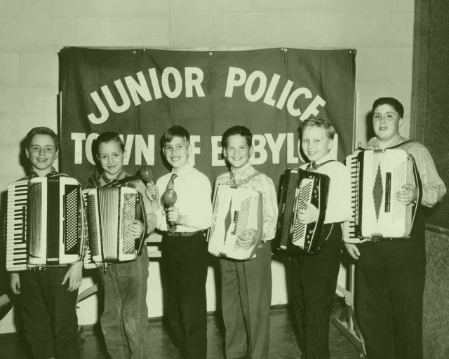 Babylon Town Junior Police Circa 1959-1960 From Left to right: Robert Zarcone, Kenneth Gareau, John Moxim, Al Lorenzetti, Gary Moxim, Danny Castellano. Taken at the William E Rall Elementary School. 
